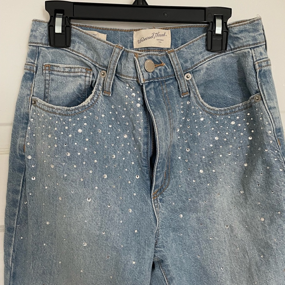 Women's Light Blue Jeans with Rhinestone Detailing